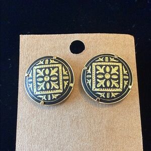 Black and Gold Decorative Button Earrings